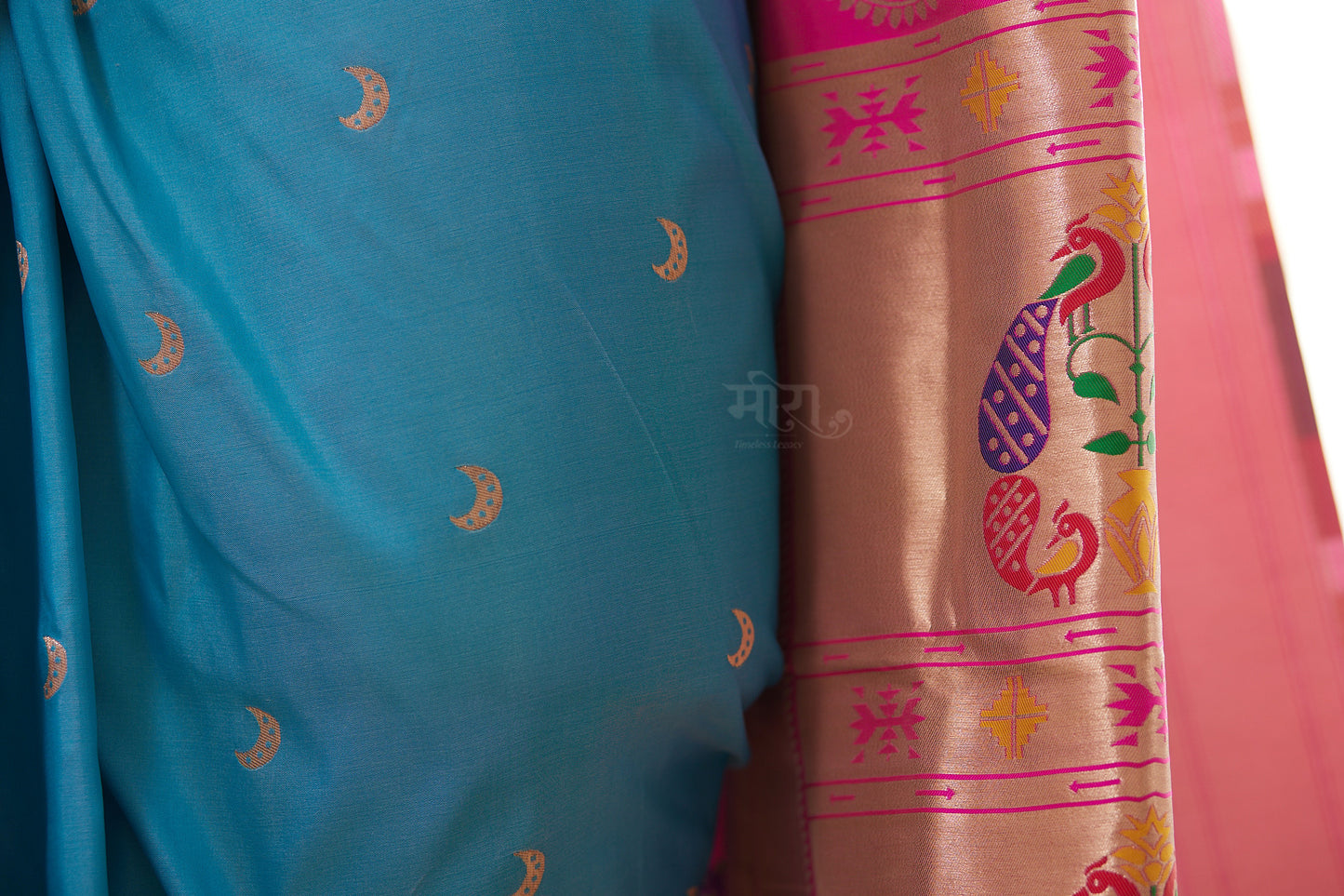 Sky Blue  Kanjivaram Silk blend Chandarkor Paithani Saree with unstitched blouse