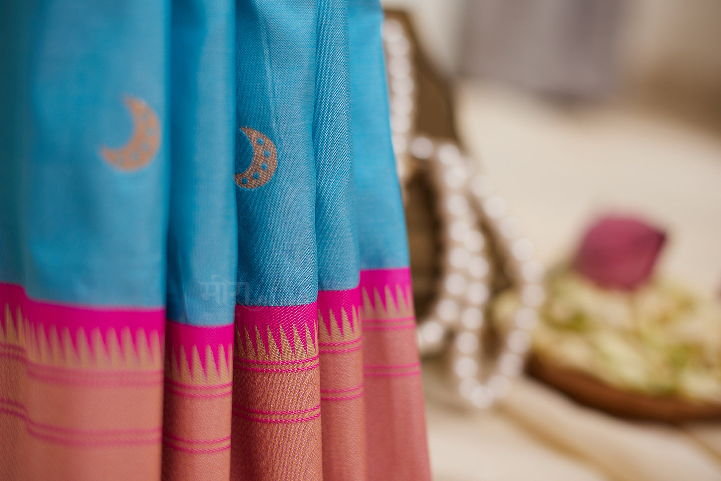 Sky Blue  Kanjivaram Silk blend Chandarkor Paithani Saree with unstitched blouse