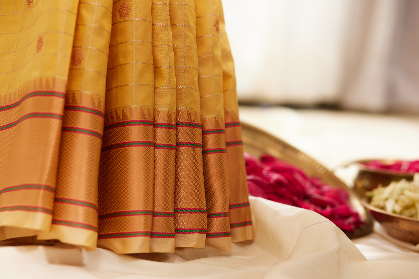 Mustard Gold Zari Check Paithani