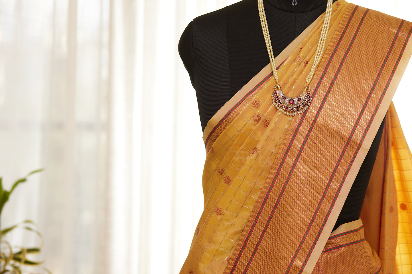 Yellow silk blend Paithani Saree with unstitched blouse