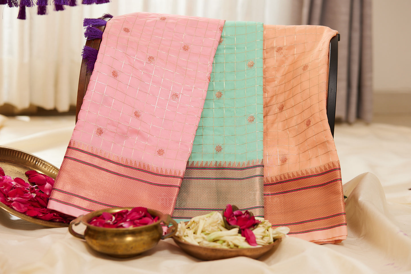 Yellow silk blend Paithani Saree with unstitched blouse