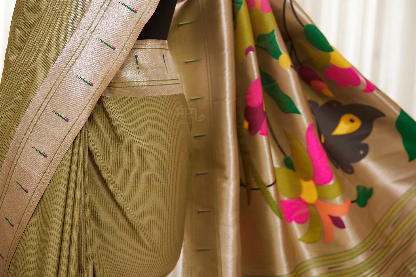 Light Green Silk blend Paithani Saree with unstitched blouse