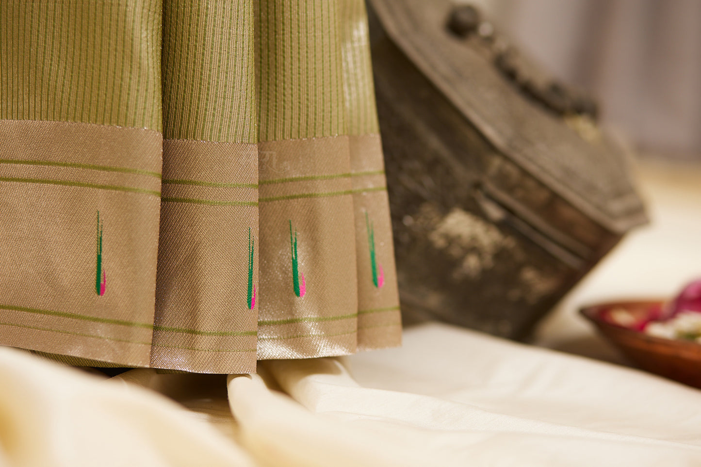 Light Green Silk blend Paithani Saree with unstitched blouse