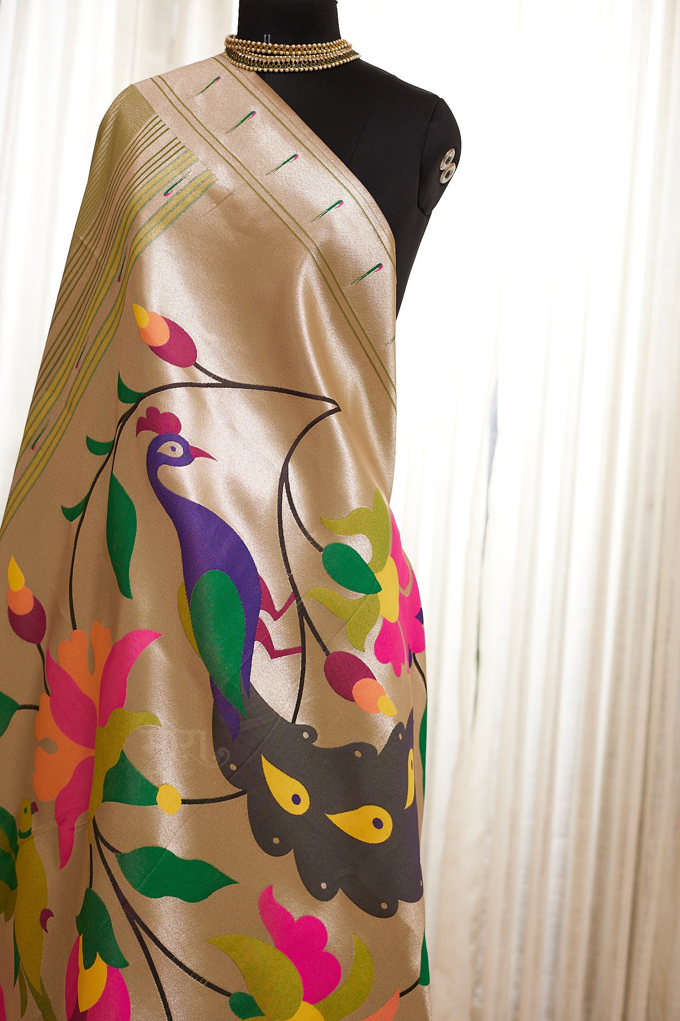 Light Green Silk blend Paithani Saree with unstitched blouse