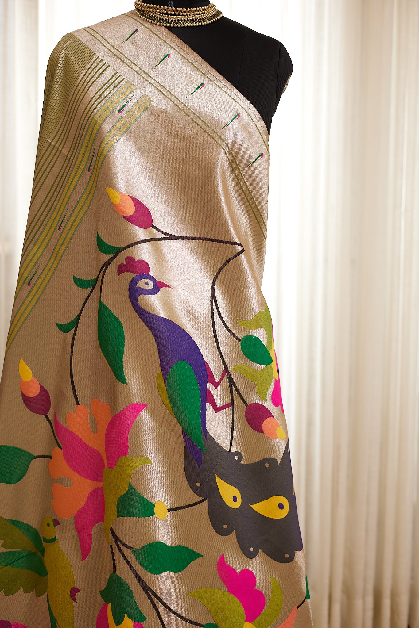 Saga Green Stripped Tissue Silk Paithani