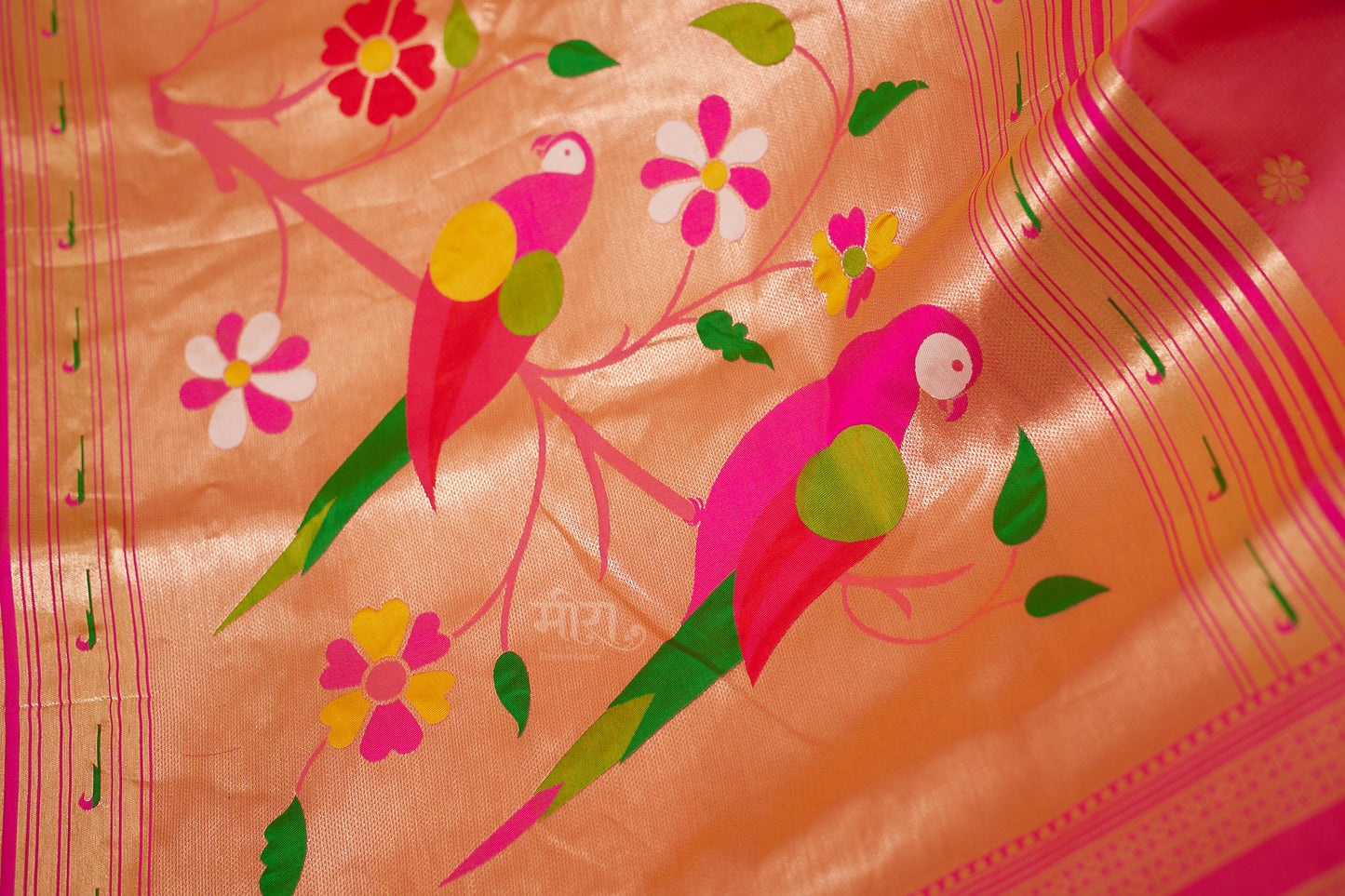 Rose Pink Nauvari Kanjivaram Silk blend Paithani Saree with unstitched blouse