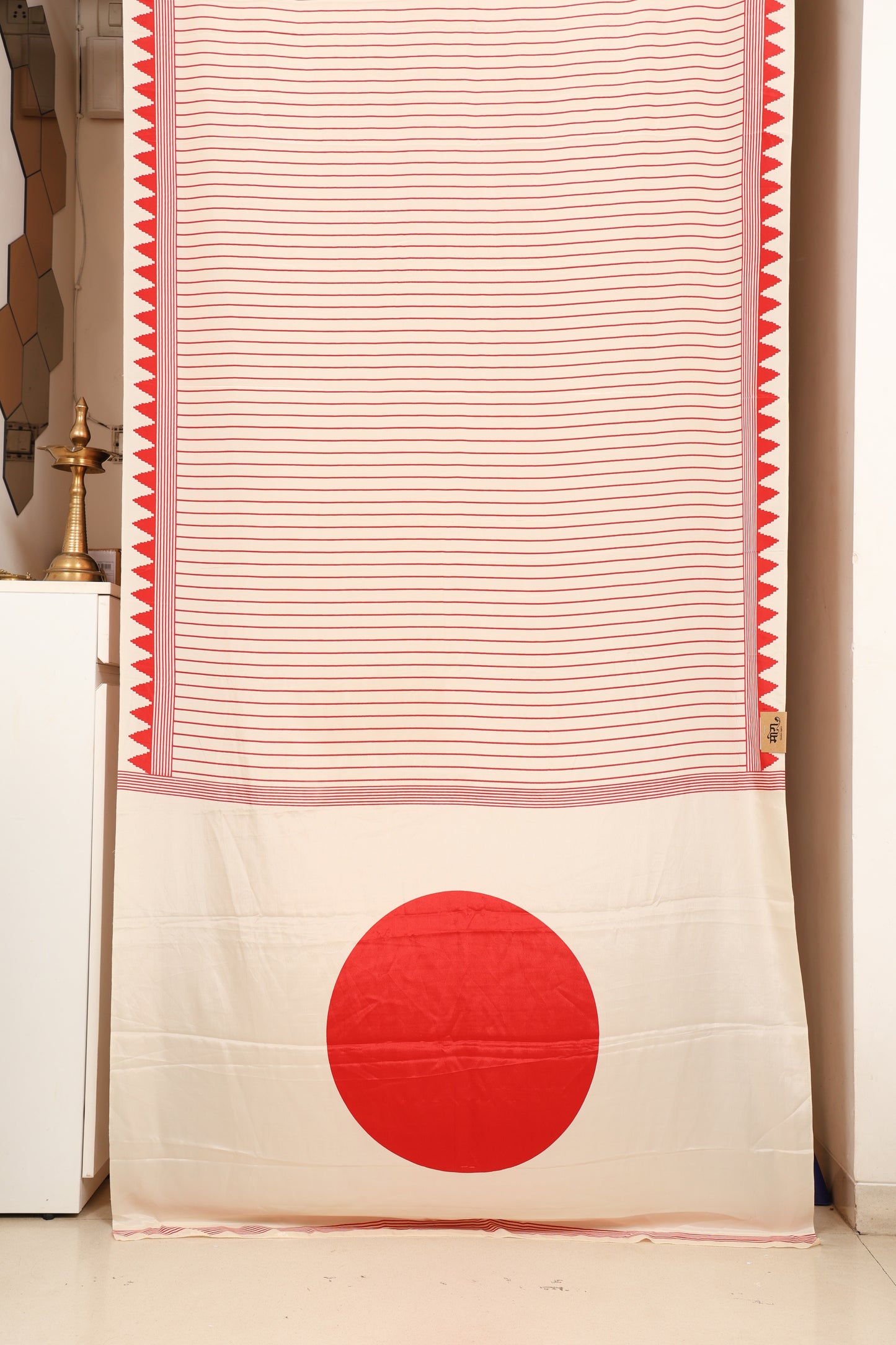 Off white and Red Semi Modal Silk Saree