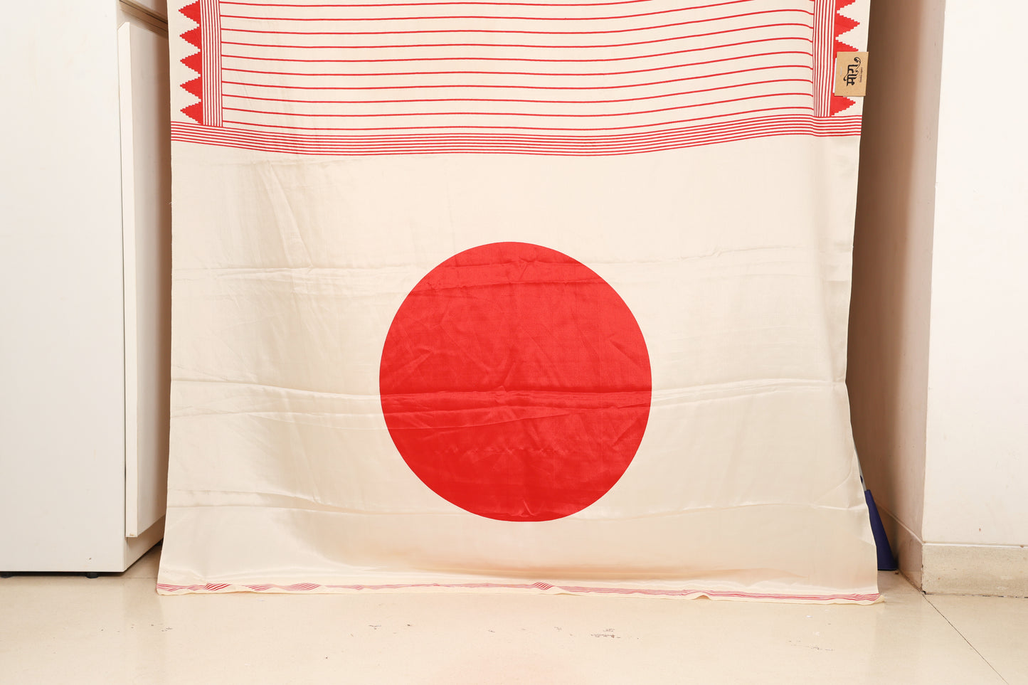 Off white and Red Semi Modal Silk Saree