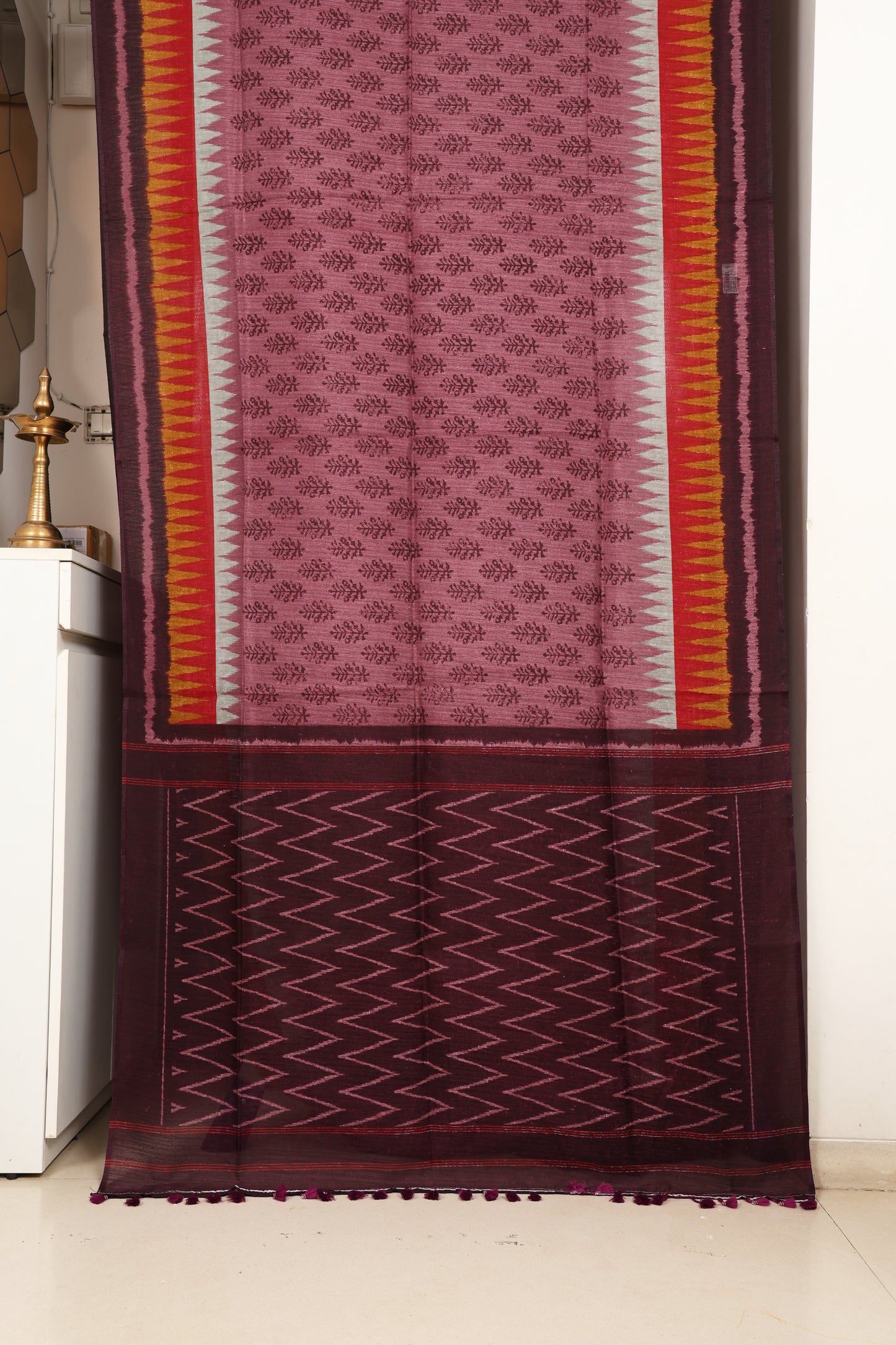 Wine Cotton Georgette Saree