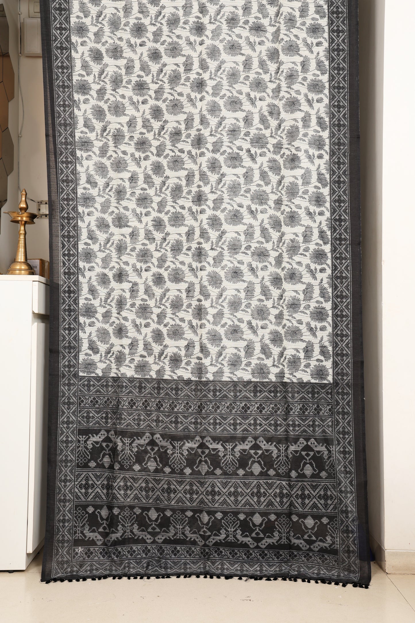 Black & White Cotton Georgette Saree