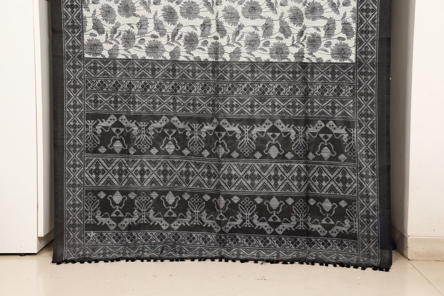 Black & White Cotton Georgette Saree