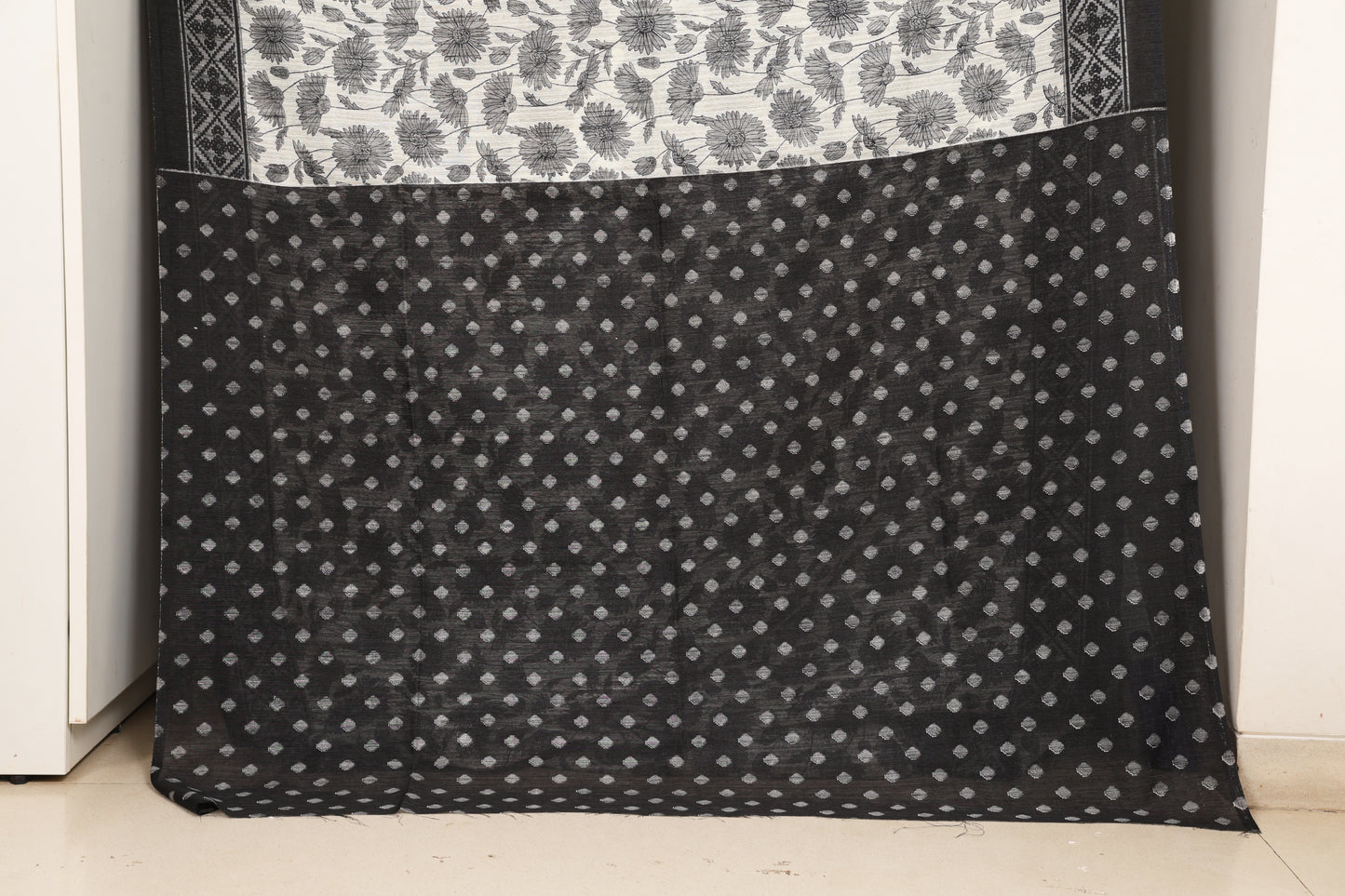 Black & White Cotton Georgette Saree