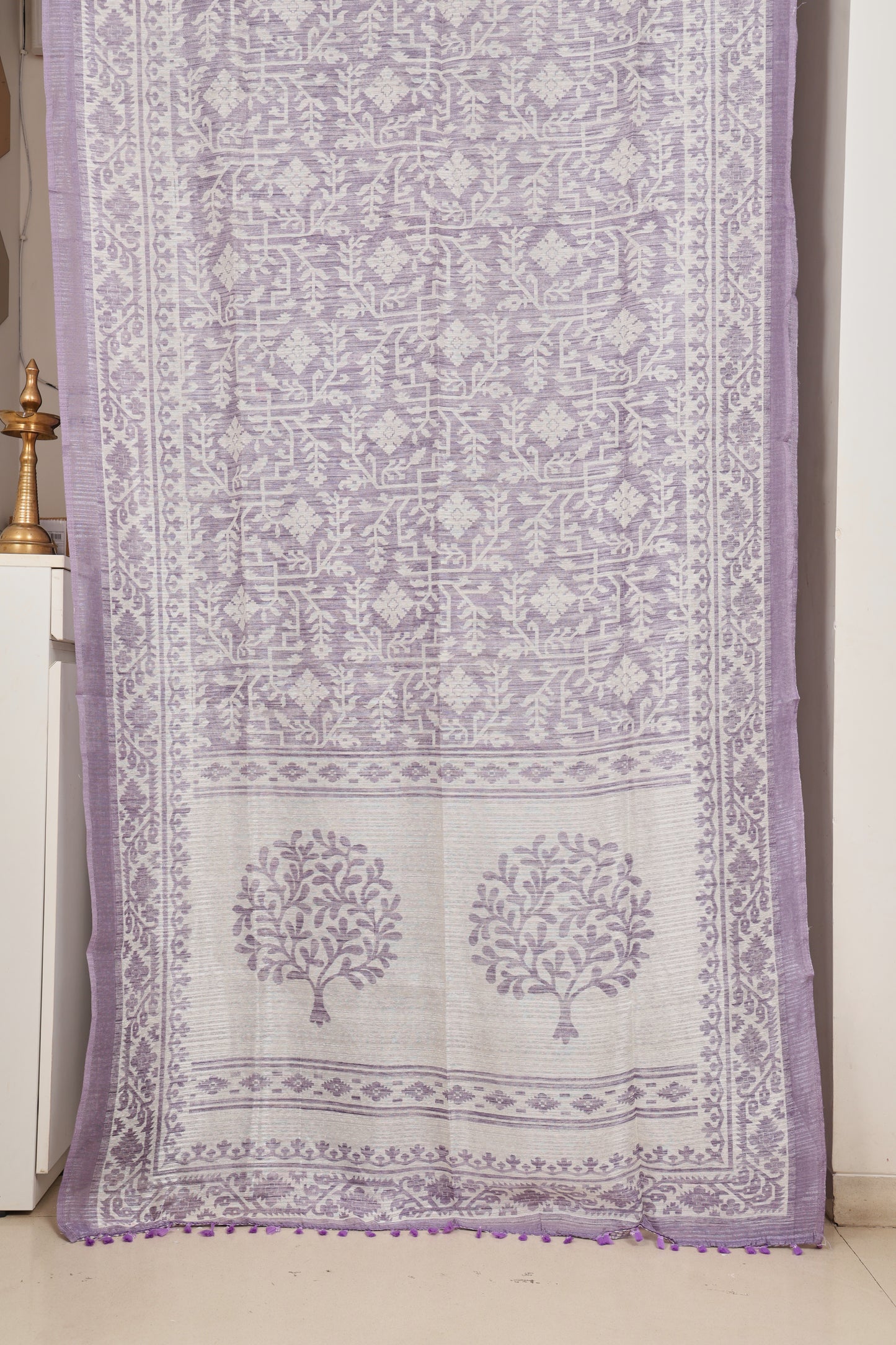 White and Lavender Cotton Georgette Saree