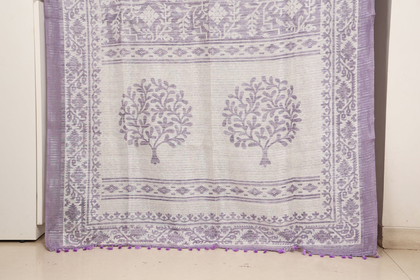 White and Lavender Cotton Georgette Saree