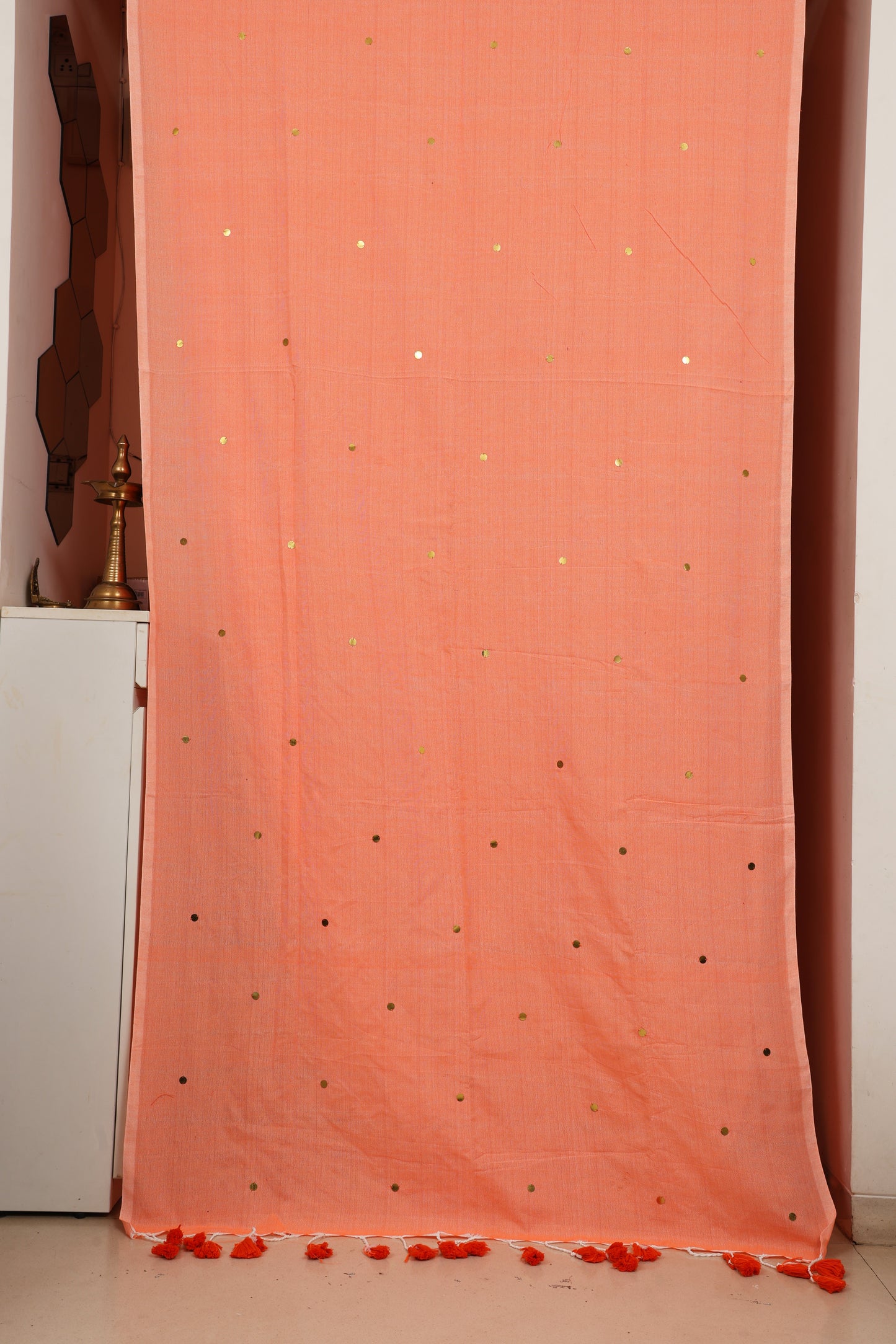 Peach Sundari Tassel Cotton Saree