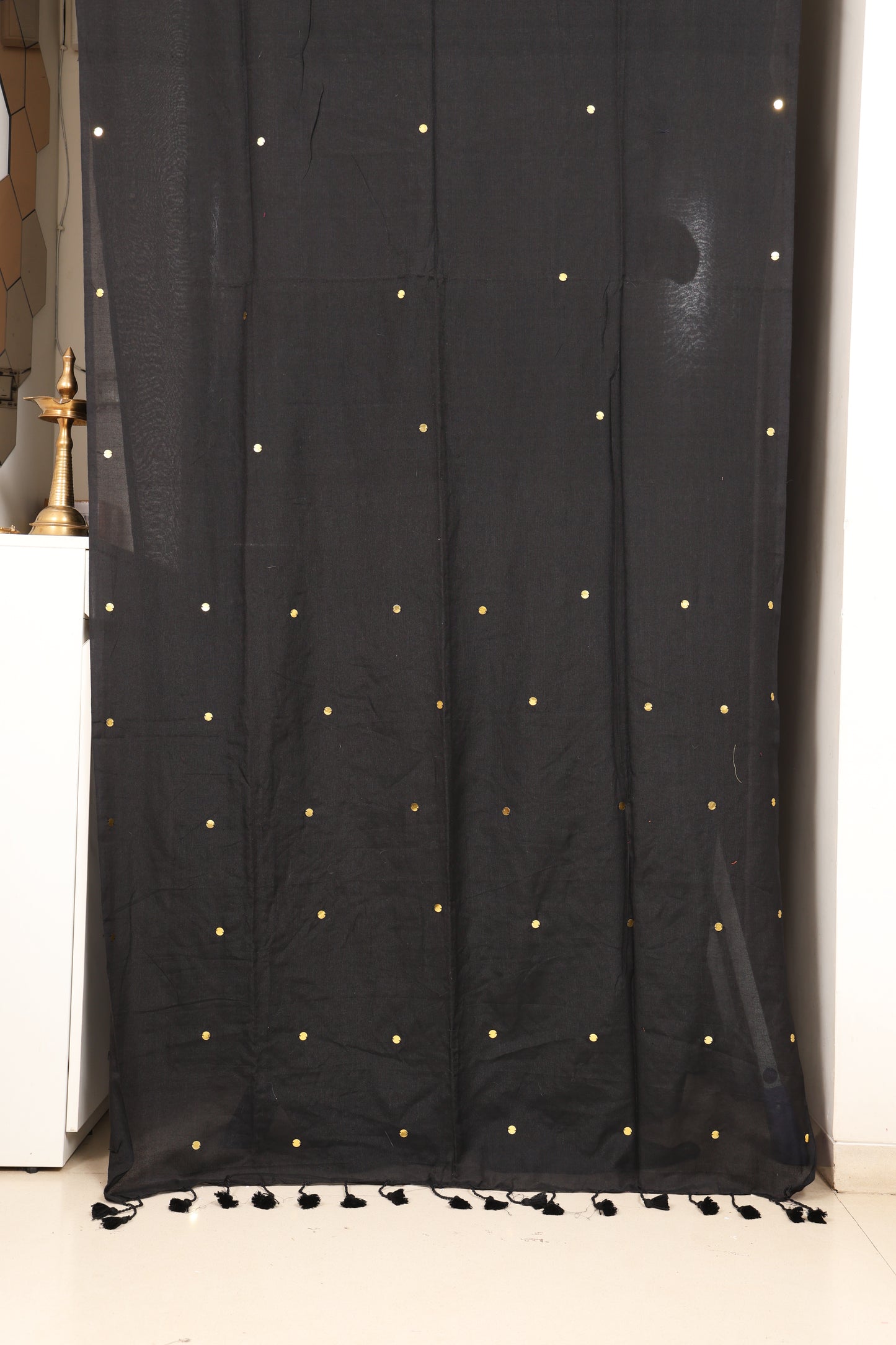 Black Sundari Tassel Cotton Saree