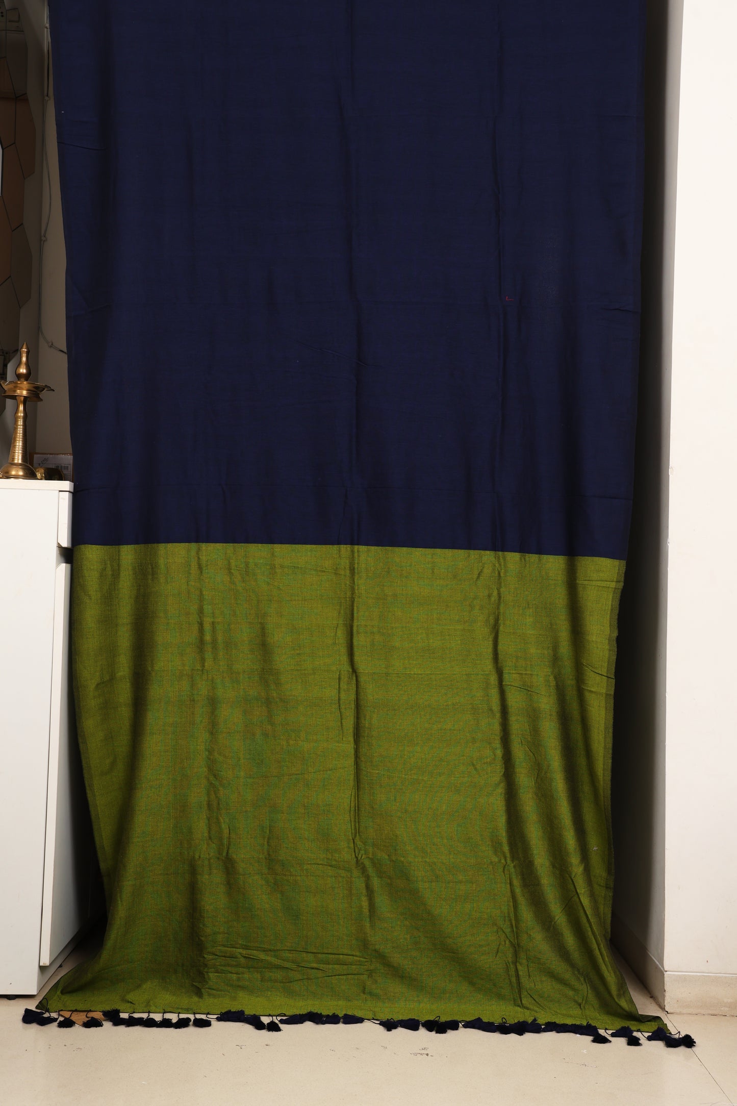 Blue and Green Cotton Acrylic Saree
