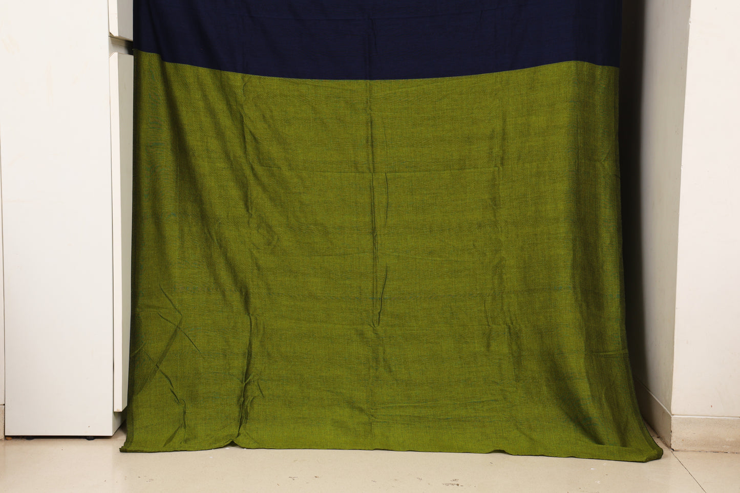 Blue and Green Cotton Acrylic Saree