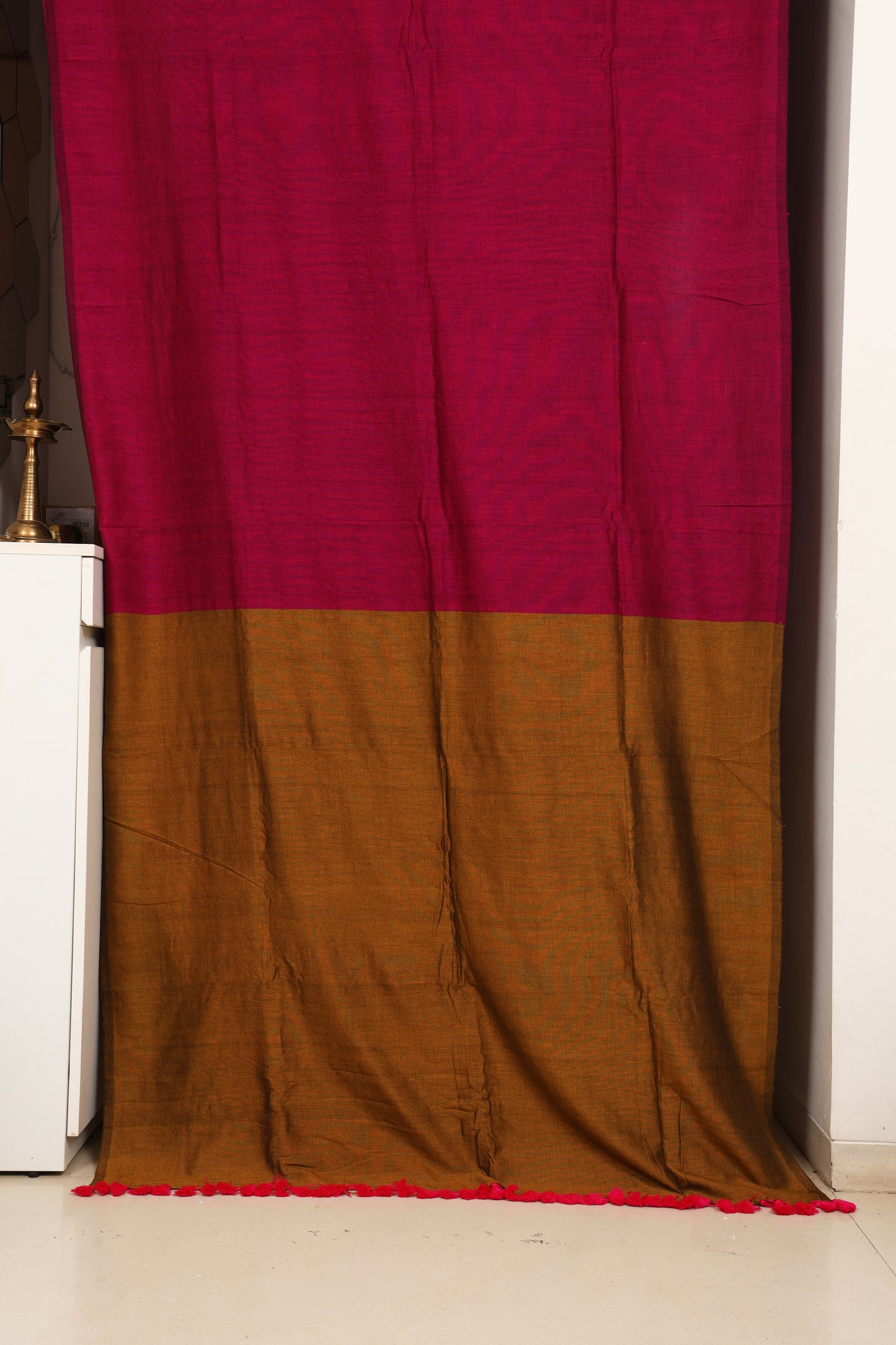 Rani Pink and Gold Cotton Acrylic Saree