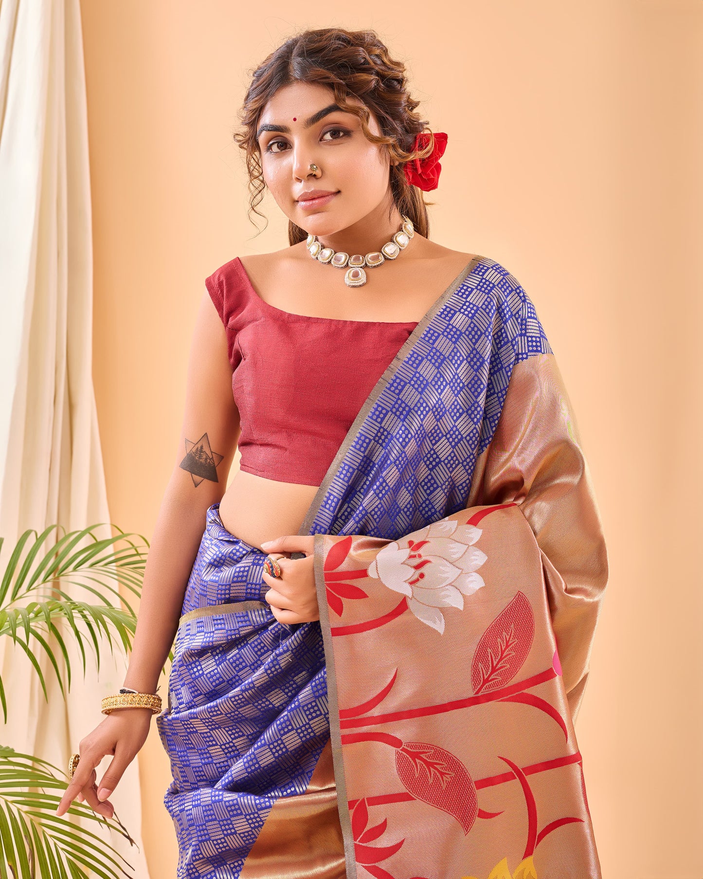 Royal Blue Phool Baag Tissue Paithani