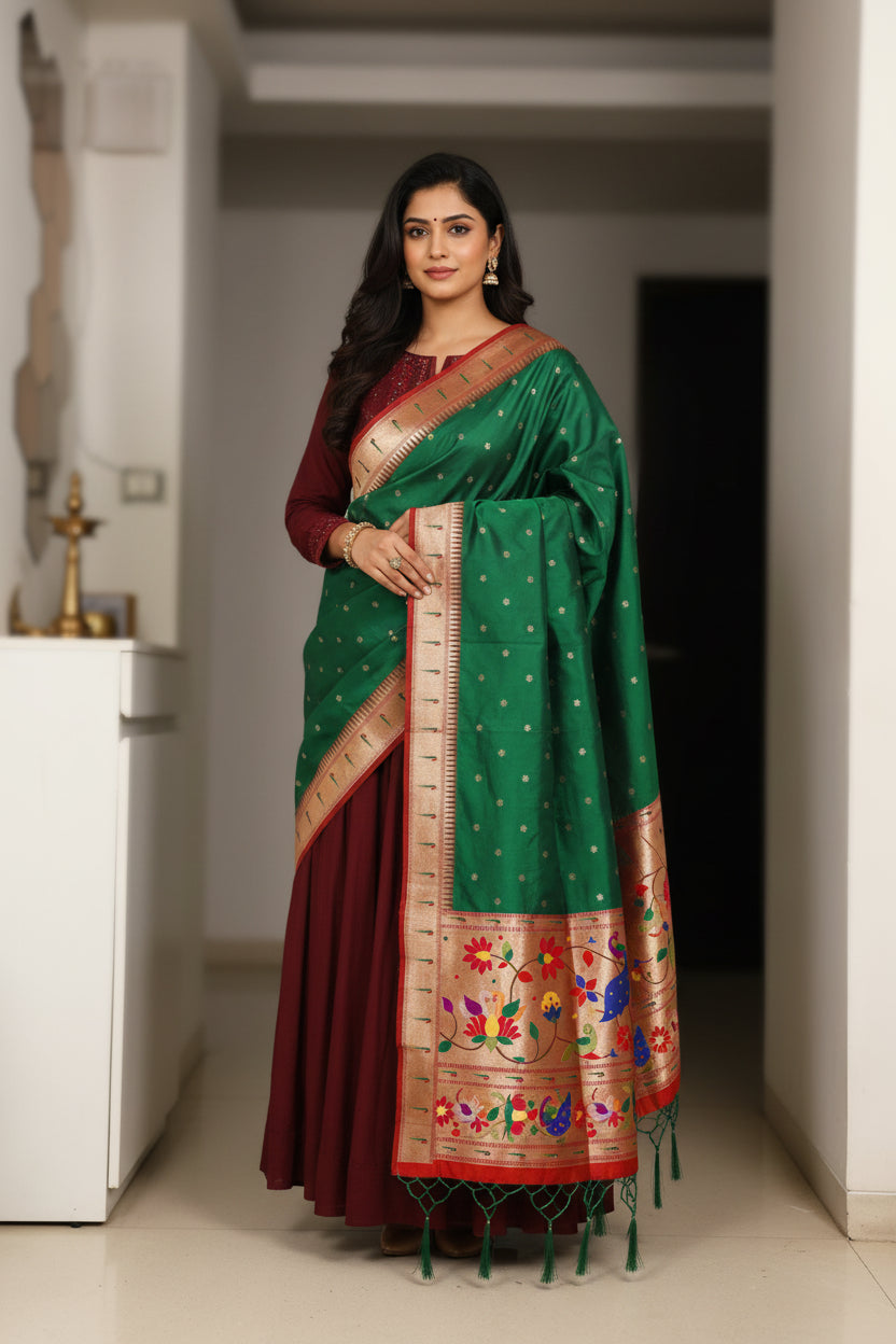 Emerald Green Paithani Dupatta