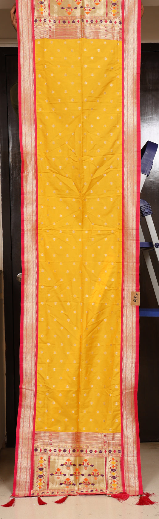 Yellow and Rani Silk Blend Paithani Shela