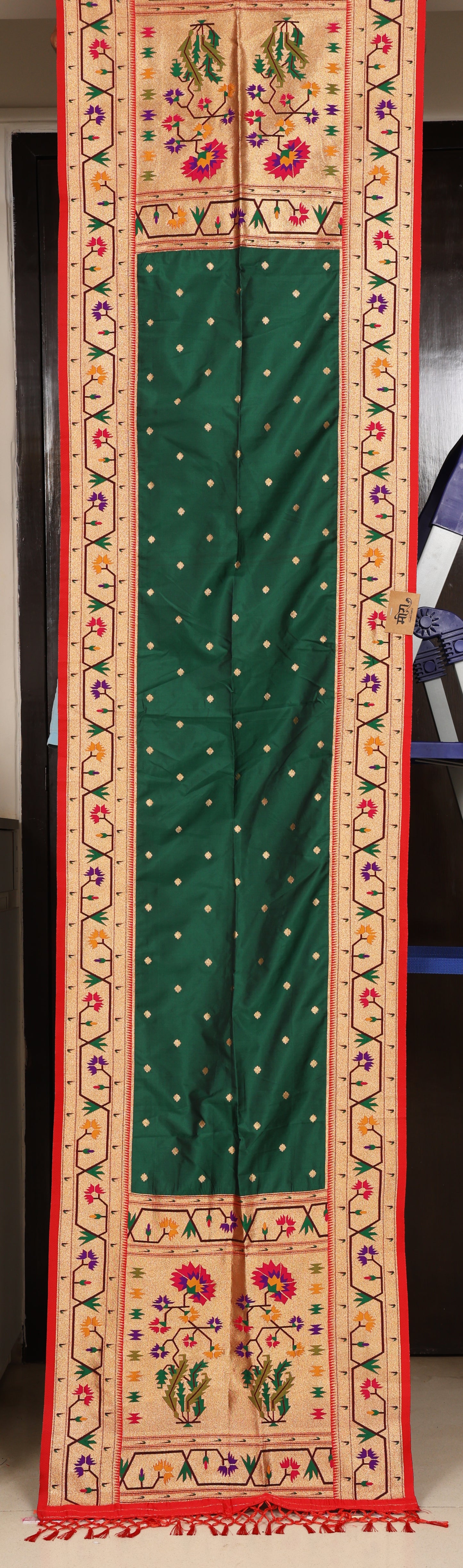 Bottle Green and Red Royal Paithani Shela