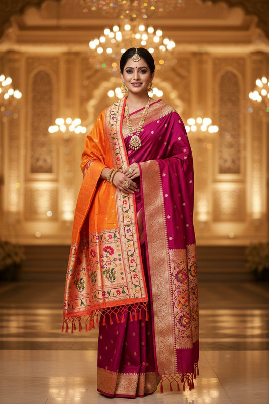 Mustard and Red Royal Paithani Shela