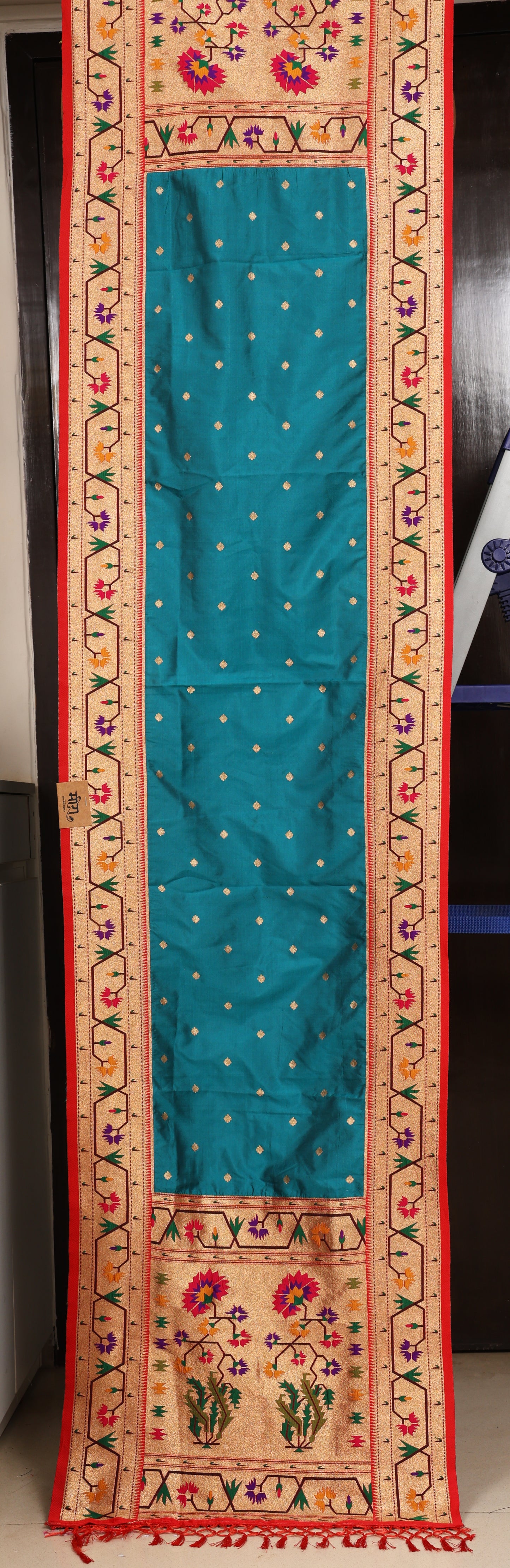 Teal and Red Royal Paithani Shela