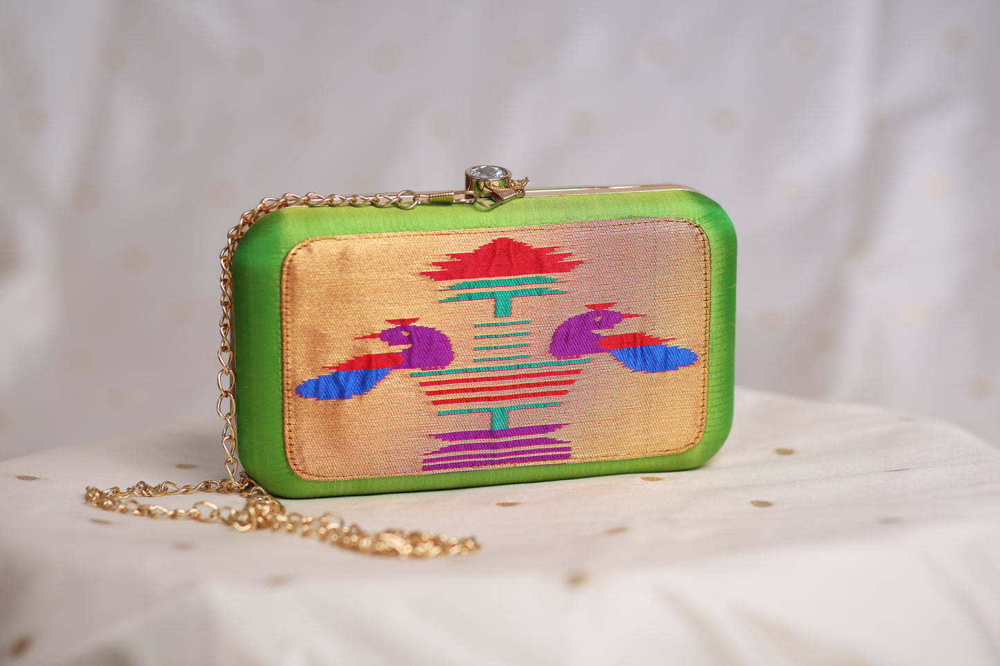 Rajasi Paithani Frame Clutch  - Parrot Green