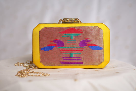 Rajasi Paithani Frame Clutch  - Sunshine Yellow