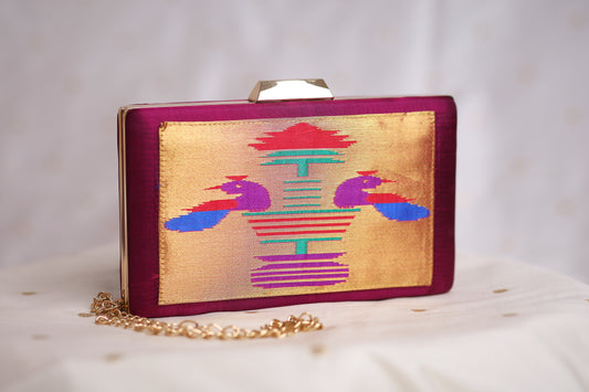 Rajasi Paithani Frame Clutch  - Berry Magenta