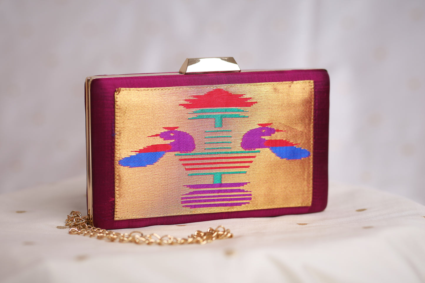 Rajasi Paithani Frame Clutch  - Wine Maroon