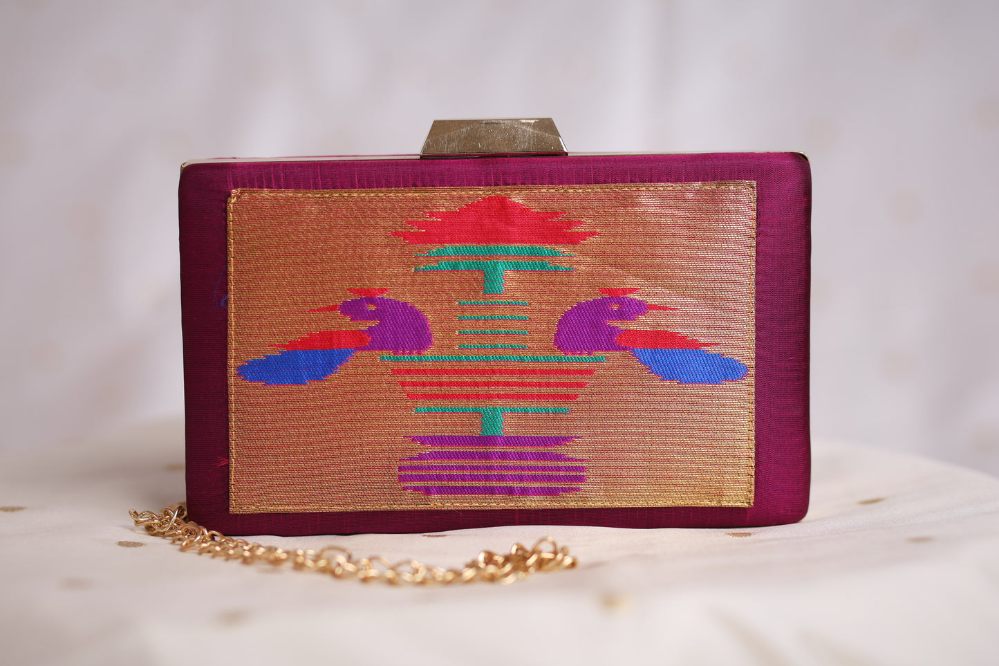 Rajasi Paithani Frame Clutch  - Berry Magenta