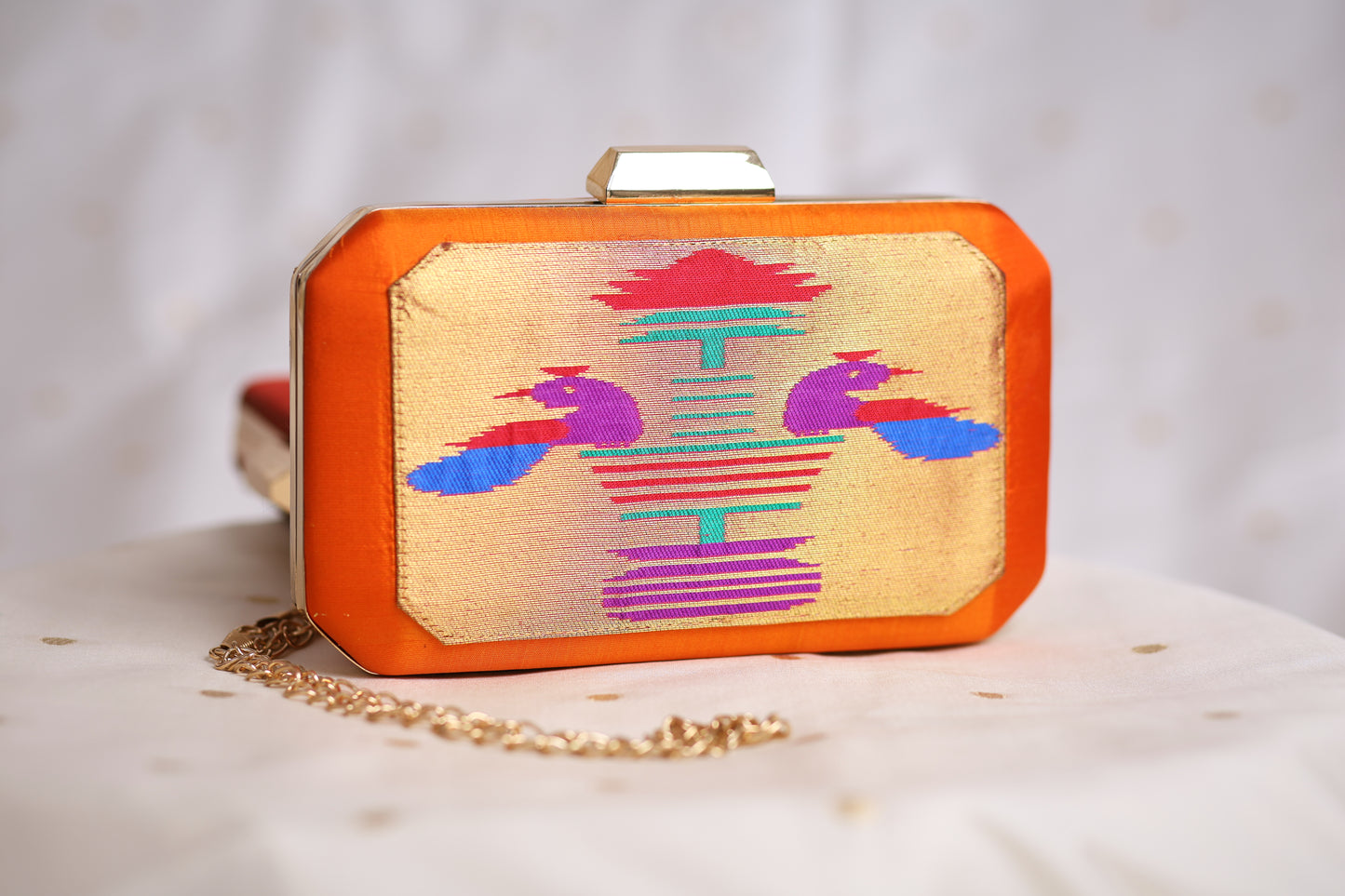 Rajasi Paithani Frame Clutch  - Royal Orange