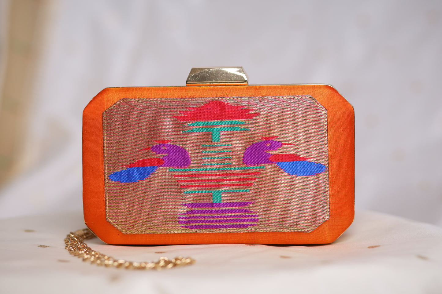 Rajasi Paithani Frame Clutch  - Royal Orange