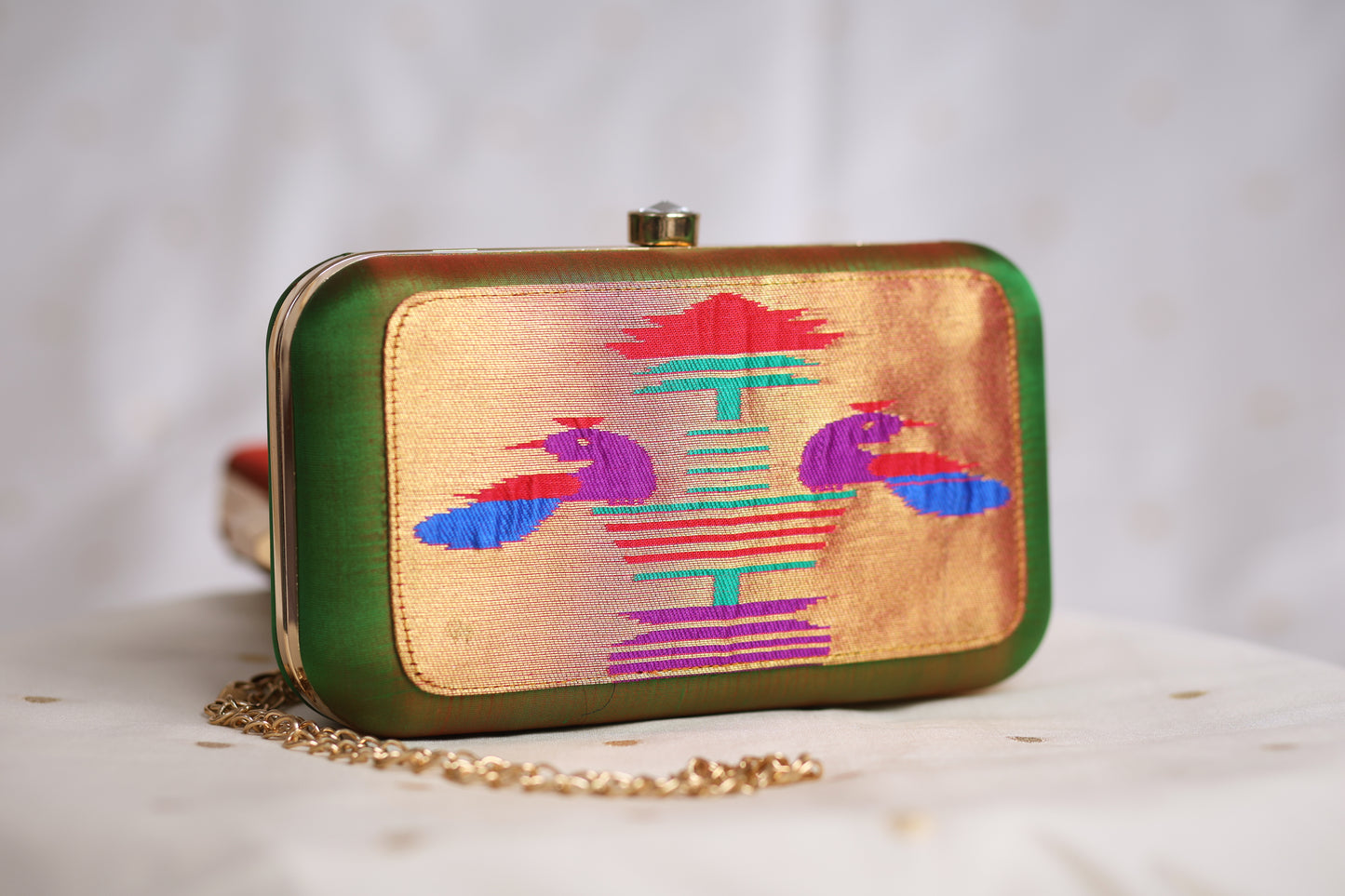 Rajasi Paithani Frame Clutch  - Mehendi Green