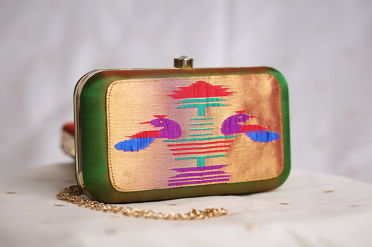 Rajasi Paithani Frame Clutch  - Mehendi Green