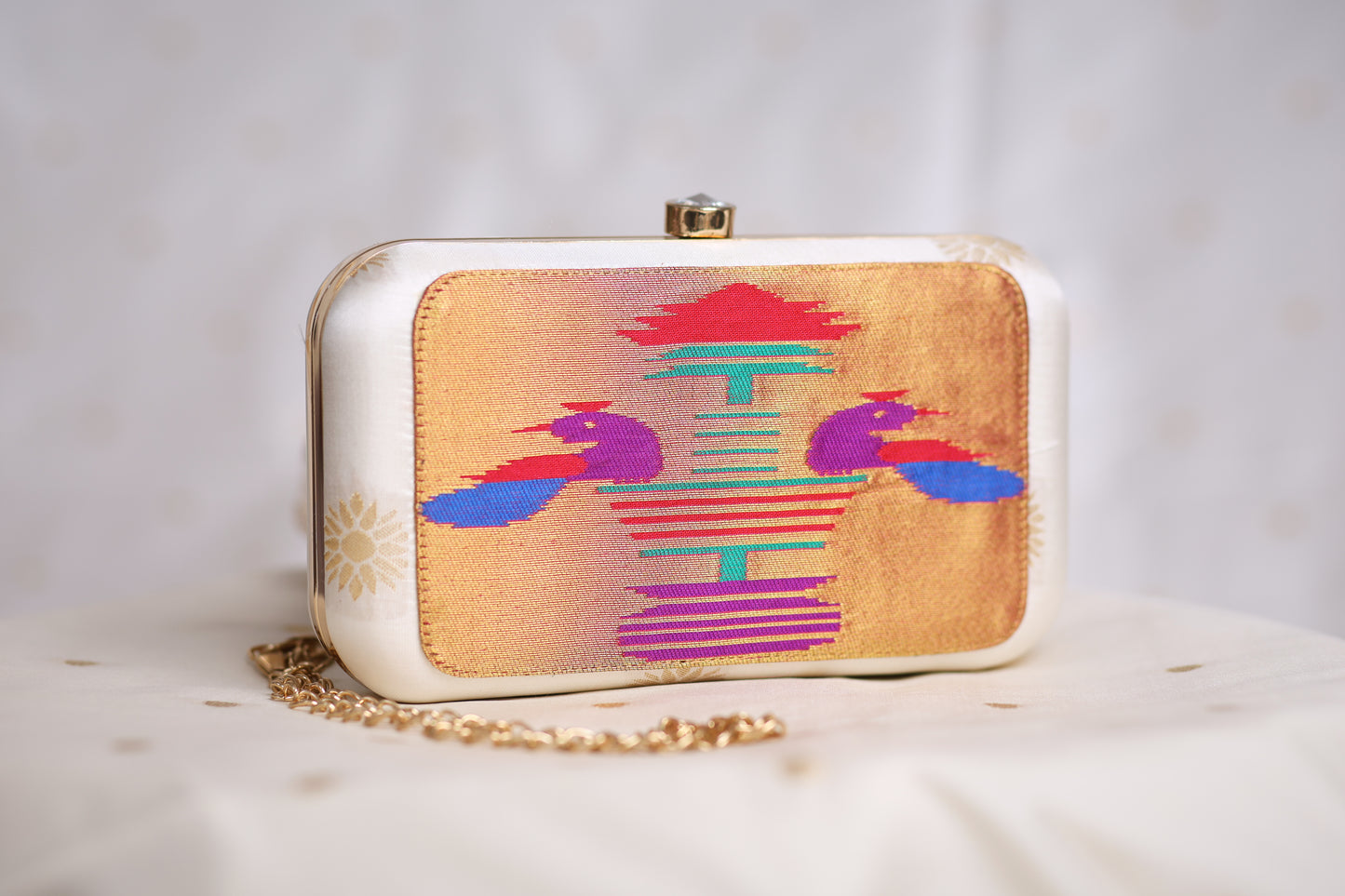 Rajasi Paithani Frame Clutch  - Off White