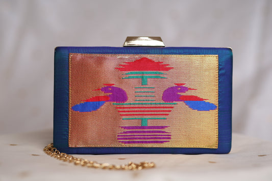 Rajasi Paithani Frame Clutch  - Royal Blue