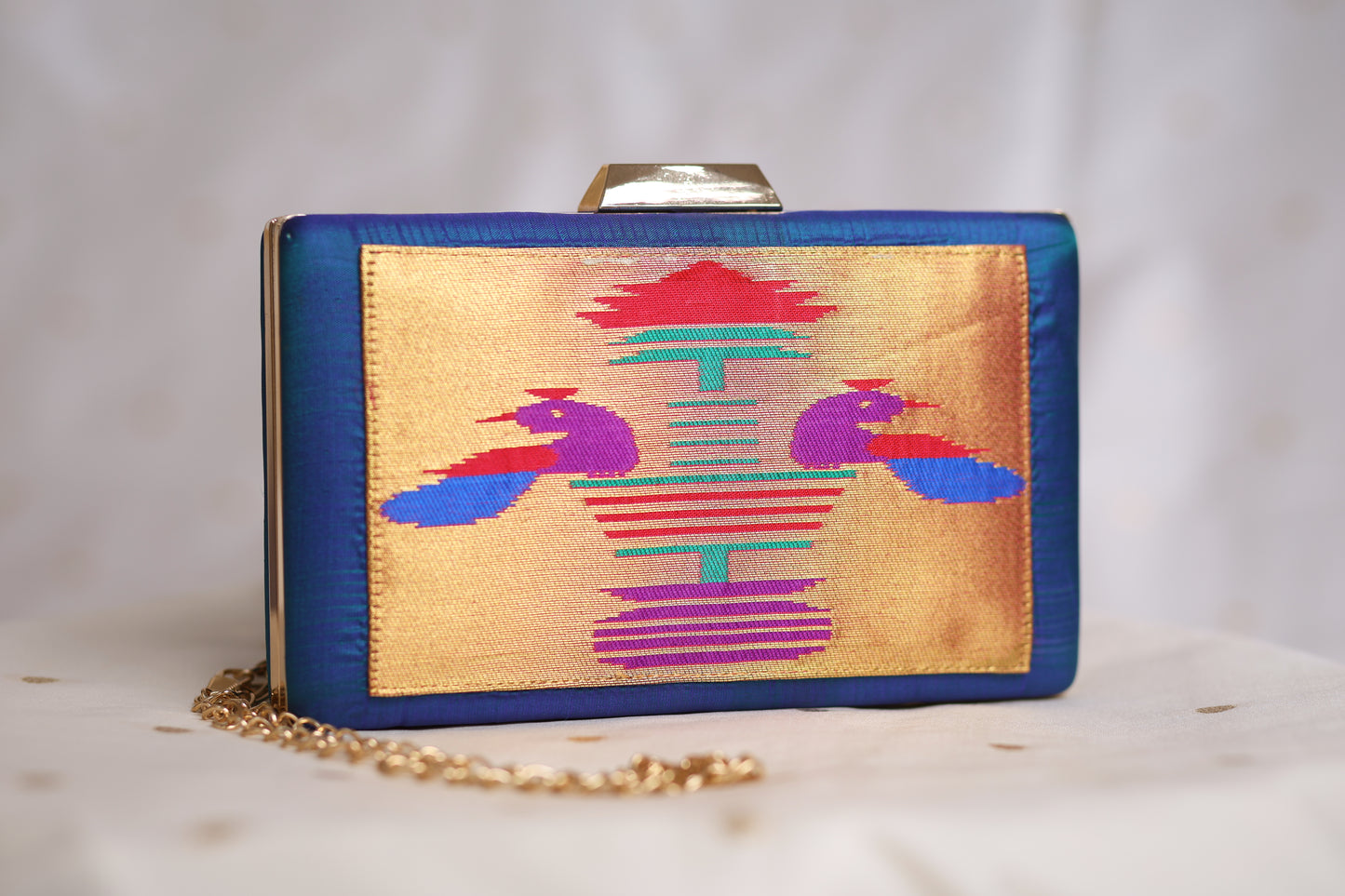Rajasi Paithani Frame Clutch  - Royal Blue