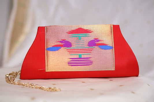 Rajasi Paithani Clutch - Crimson Red