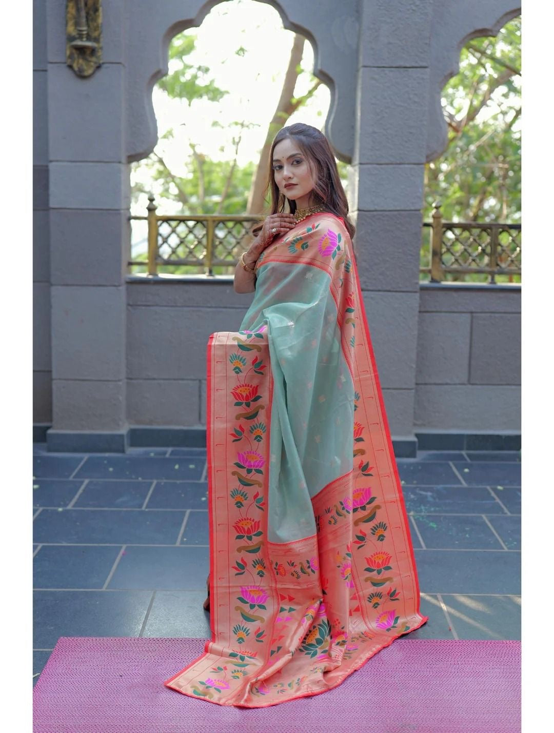 Sea Green Padma Paithani