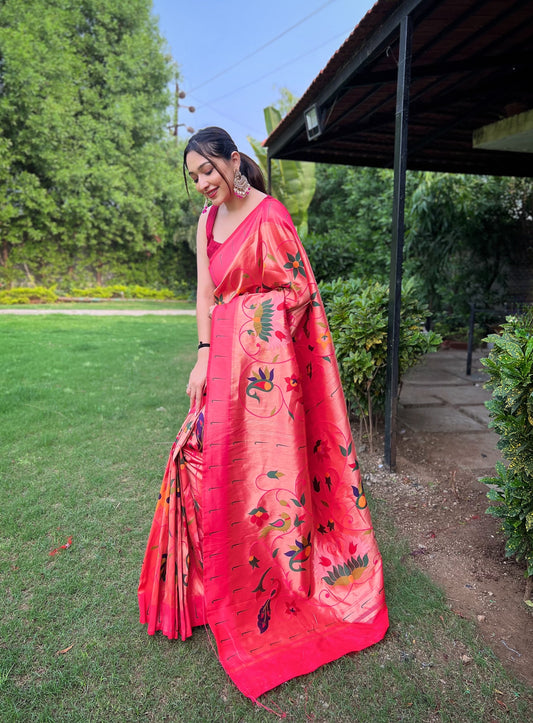 Rani Pink Mayur Valli Paithani