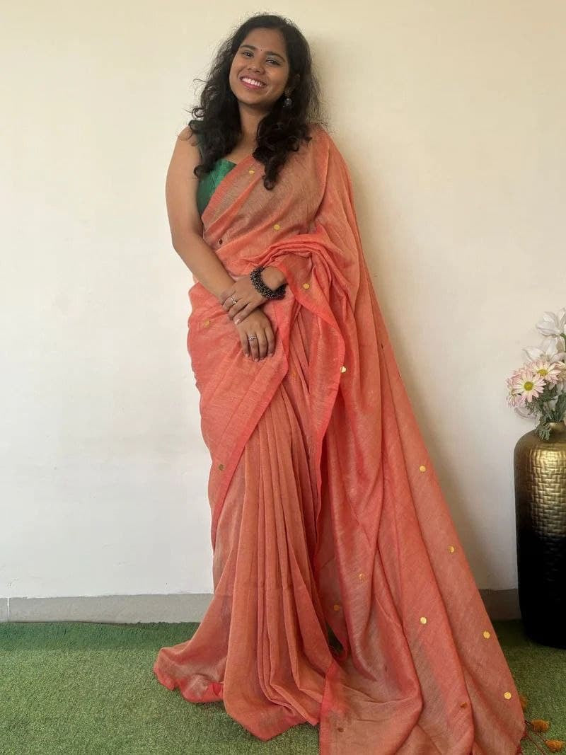 Peach Sundari Tassel Cotton Saree