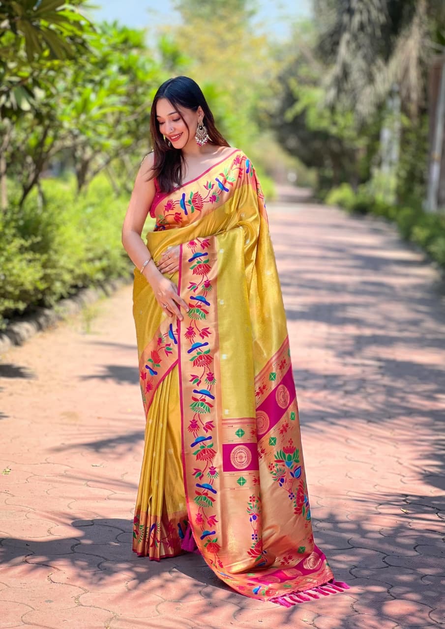 Sunshine Yellow Padma Paithani