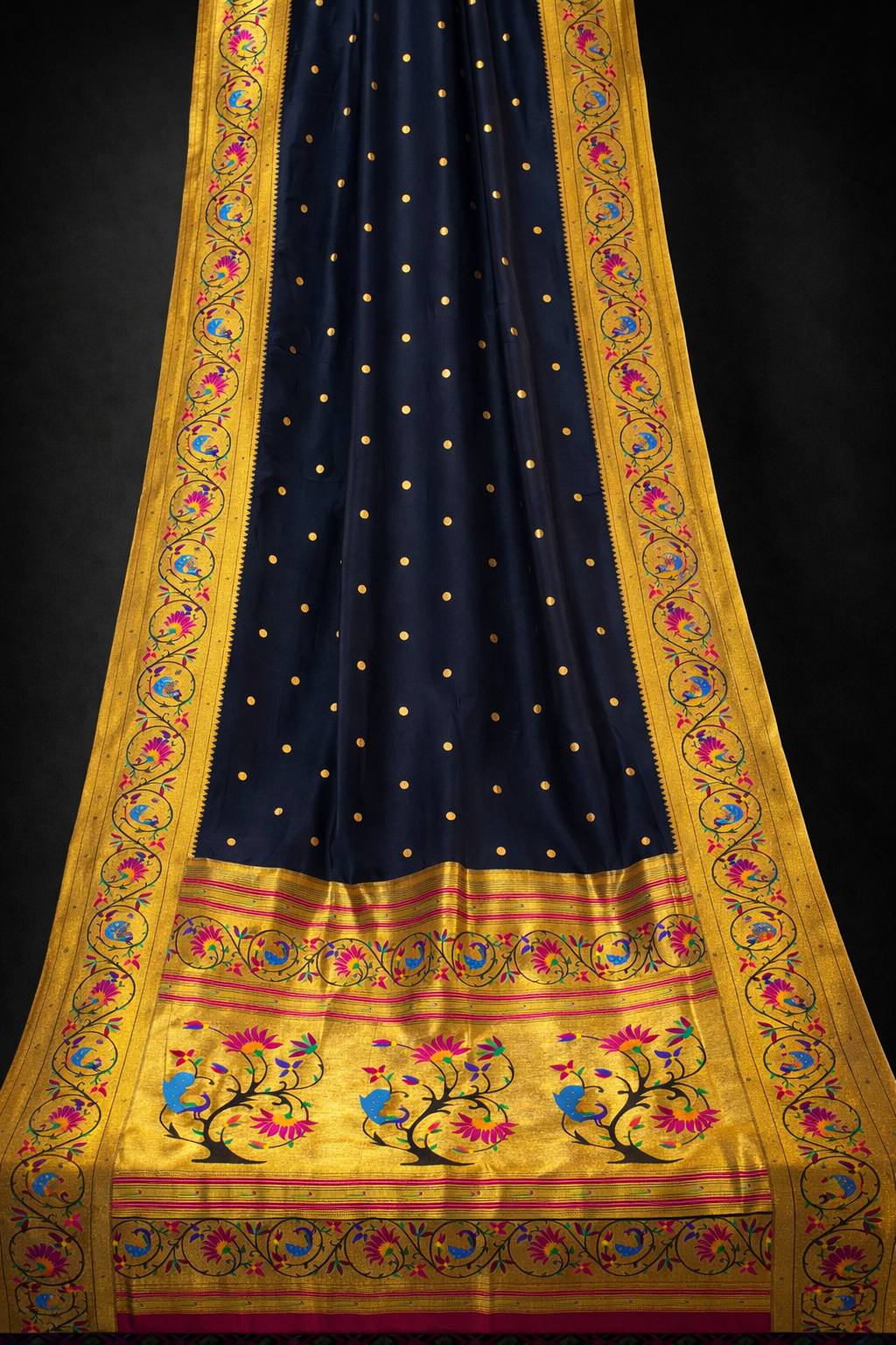 Jet Black More Lotus Border Paithani Saree