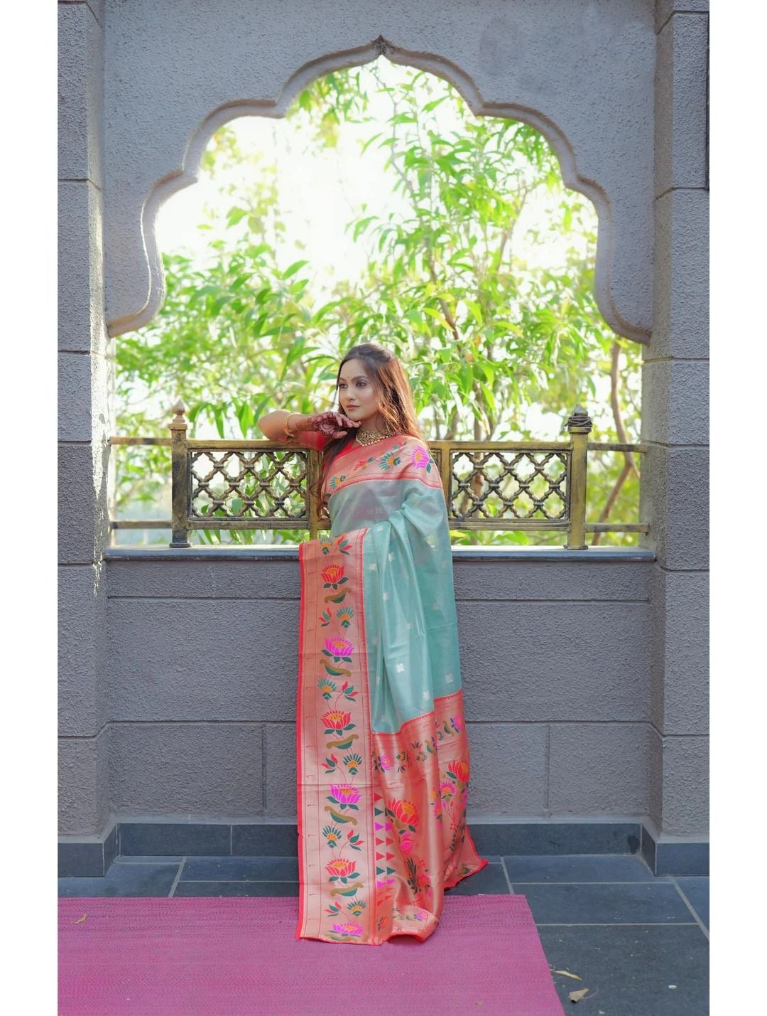 Sea Green Padma Paithani