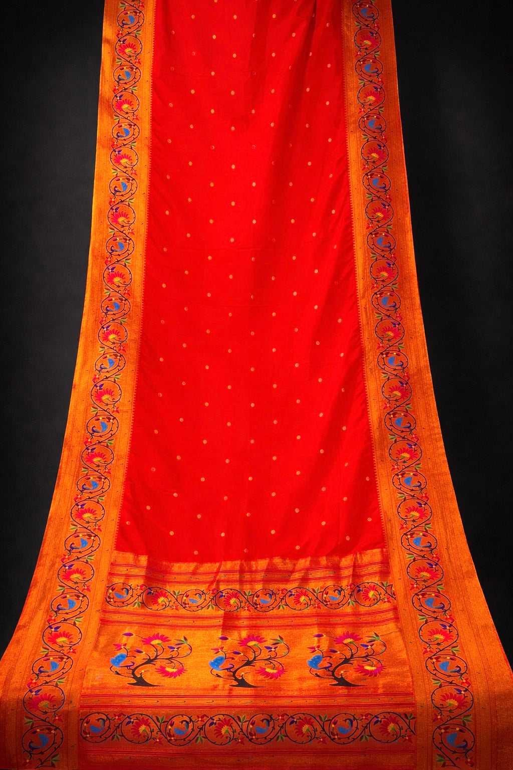 Crimson Red More Lotus Border Paithani Saree