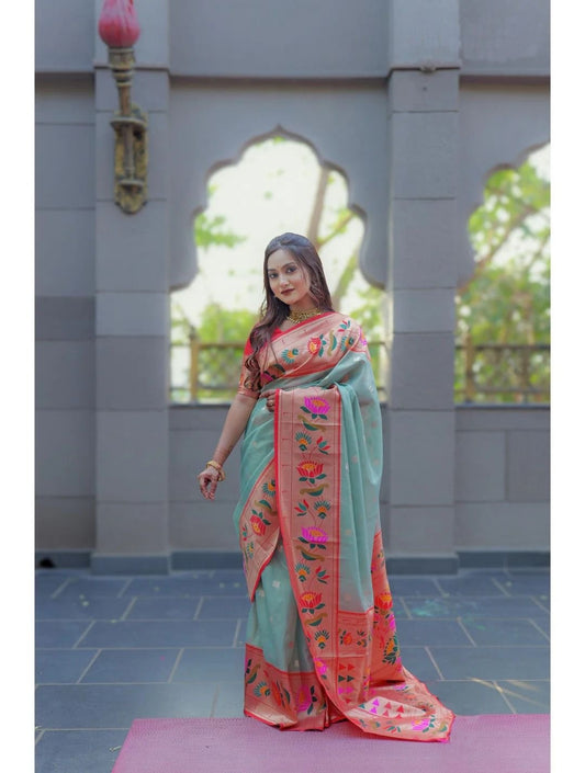 Sea Green Padma Paithani